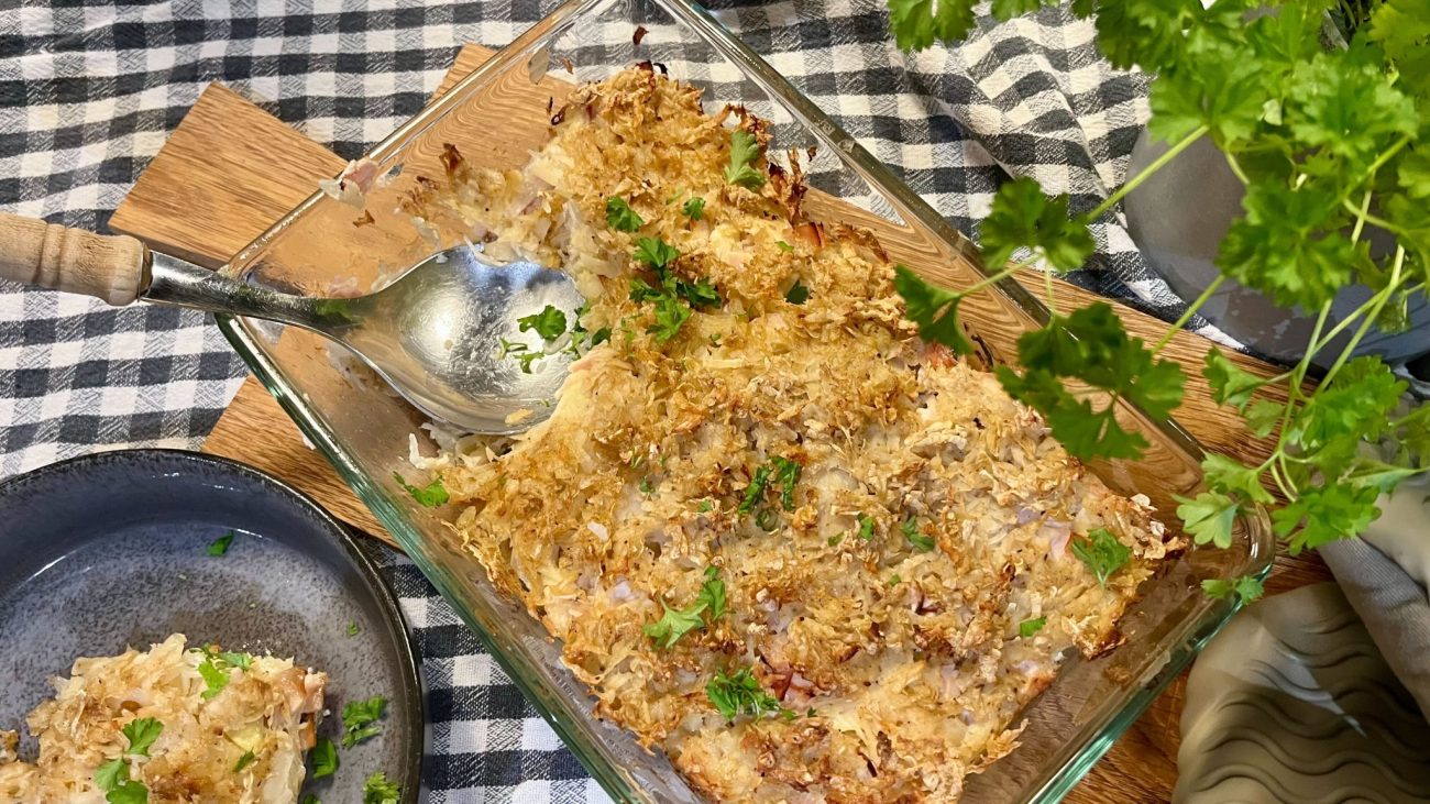 Sauerkraut-Kassler-Auflauf mit Kartoffelkruste